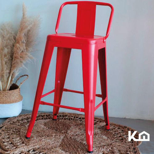 Banco Alto Respaldo Tipo Tolix Vintage Minimalista Moderno Acero Galvanizado Color Rojo KingsHouse TOLIX-BAR2