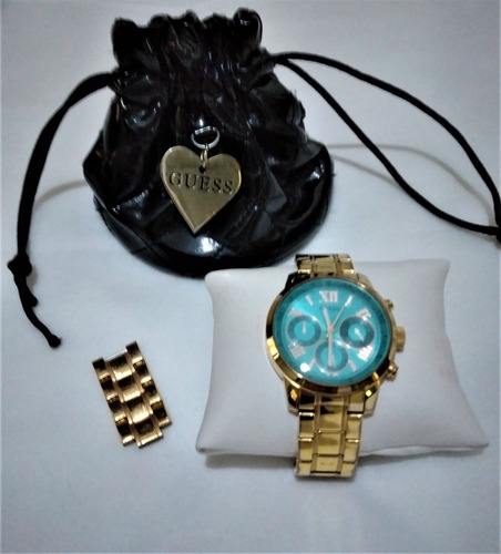 Relogio Feminino Guess Original Aço Rose Com Fundo Azul