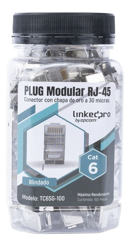 Plug Modular Rj45 Chapado Oro 100pz Cat6 Blindado Pin Tierra