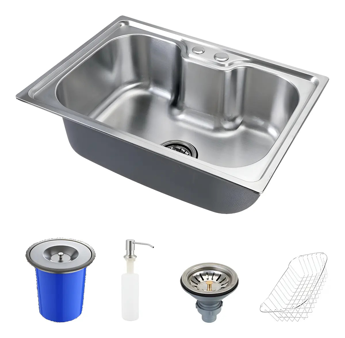 Cuba para Cozinha Gourmet Inox 50x40 cm com Acessórios Nawa e Lixeira De Embutir 5l Prata - Pingoo.casa