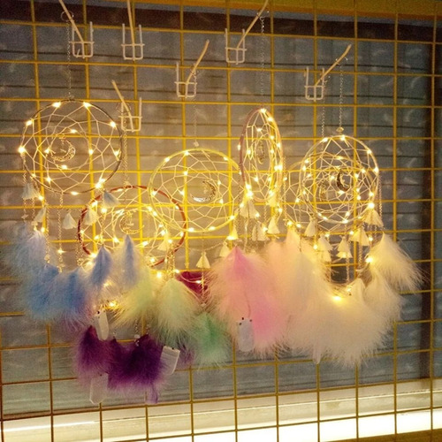 Atrapa Sueños Con Luz Led Plumas Decoración Hogar Luna