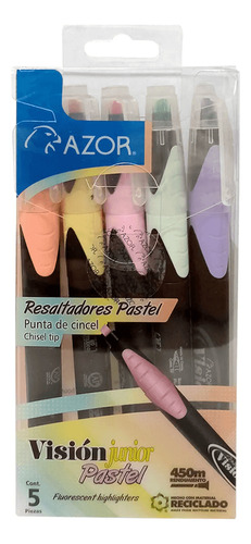 5 Marcatextos Pastel Punta Delgada De Cincel Azor Junior