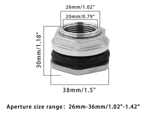 Conector De Tanque De Agua De 1/2 Pulgada Sus304 Thru-bul De
