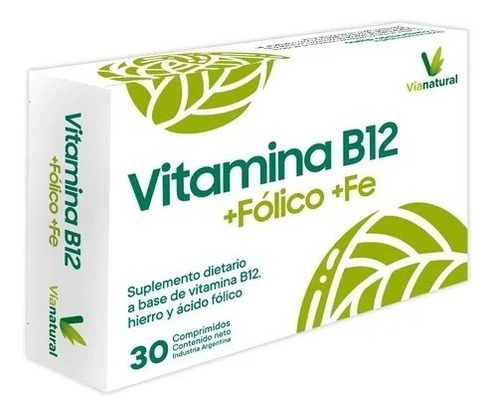 Vitamina B12 X 1000 Mcg + Fólico + Hierro Via Natural Vegano