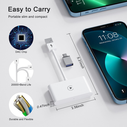Adaptador Carplay Inálambrico Wireless Plug & Play I-phone