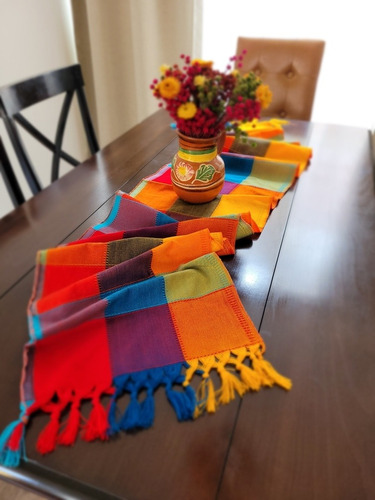 Camino De Mesa Artesanal Multicolor Mexicano (2 Mts X 37 Cm)