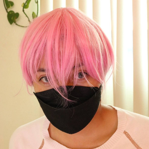 Peluca Rosa Corta Con Fleco Tipo Cosplay Anime Boy