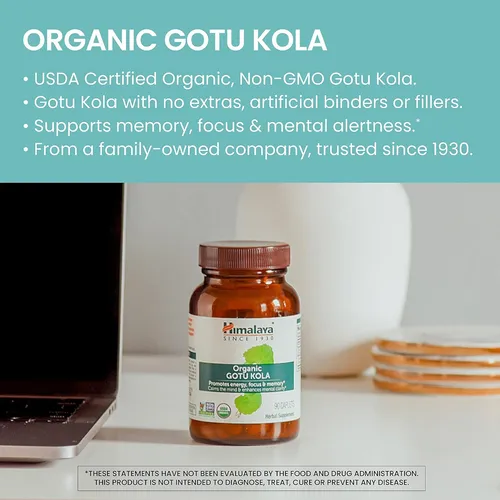 Himalaya Orgánica Gotu Kola, Refuerzo Cerebral Para Memoria Y Enfoque, Sin Omg, Vegano, Sin Gluten, 650 Mg, 90 Cápsulas