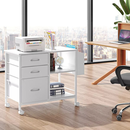 Archivero De Organizador Minimalista Con 3 Cajones Y Ruedas Blanco