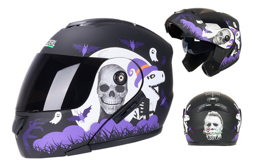 Casco Sleek Para Moto Abatible Certificado Dot Halloween Mocoerl 903 talla S