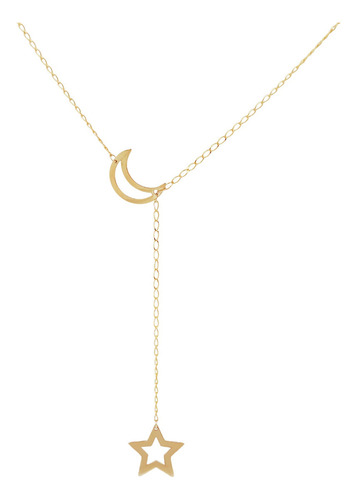 Amor Eterno - Gargantilla Luna Estrella / Oro Sólido 10k Color Amarillo