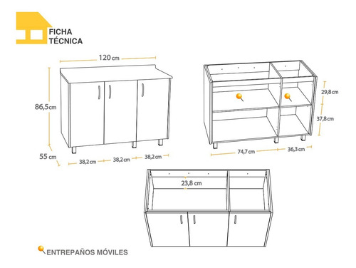 Imagen 7 de 10 de Módulo Base Cocina 1,2 Mts - Casalista® Cocina