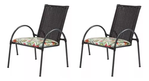 Conjunto 2 Cadeiras de Área Externa Varanda e Jardim em Junco