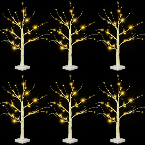 Juego De 6 Abedul Con Luces Led Para Decoracion De Arbol De