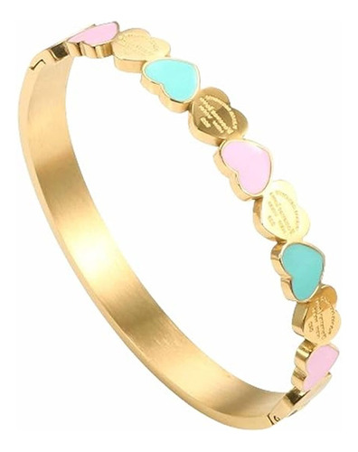 Heart Chapado En Oro Acero Inoxidable Lucky Cuff Bangles Y