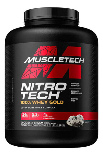 Nitro Tech Whey Gold Muscletech Proteína 5 Lb Cookies and Cream