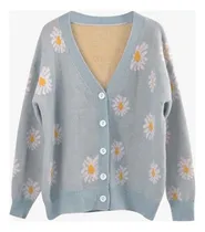 Comprar Sueter Cardigan Tejido De Margaritas Navidad Moda Coreana