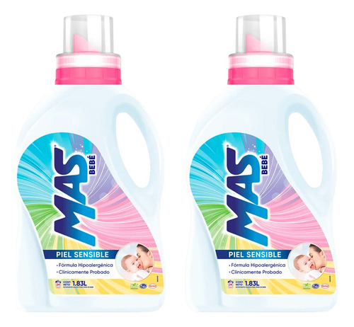 2 Pack Mas Detergente Liquido Ropa De Bebe 1.83 Lt