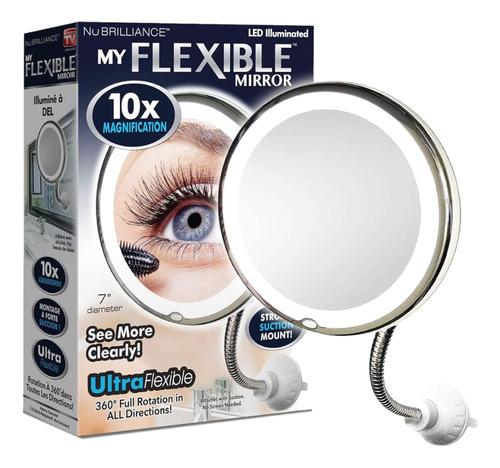 Espelho Redondo Flexível Ventosa Aumento 10x Led Maquiagem 
