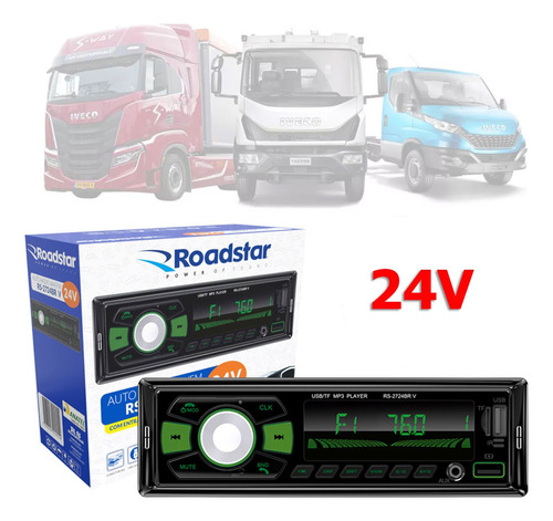 Auto Rádio Roadstar 24 Volts Caminhão Usb Sd Am Fm Bluetooth