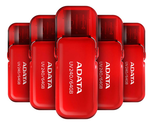 Kit 5 Memoria Usb Adata Uv240 64gb 2.0 Rojo