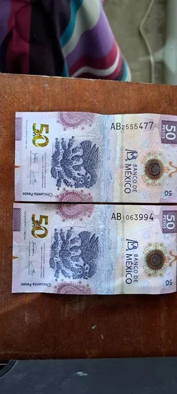 2 Billetes 50 Pesos Mxn Ajolote Serie Ab Nuevos