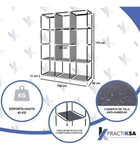 Zapatera Closet Armable Practiksa Rack Guardarropa Color Gris