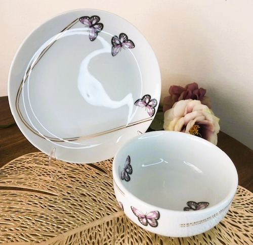 Imagem 4 de 6 de Kit Refeição Infantil Porcelana 4 Peças Com Ouro