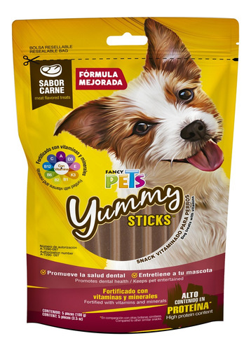 Yummy Sticks Sabor Carne 5 Pzas Premios Vitaminados P/perros