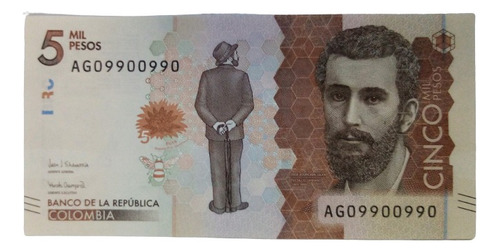 Billete 5000 Pesos Serial Radar Ag09900990 24/jul/2018 Unc