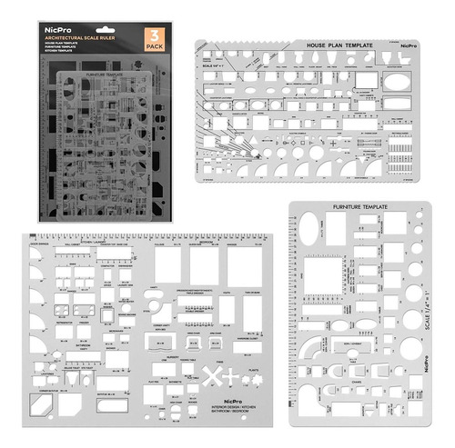 Plantillas Nicpro, Para Dibujo Arquitectónico, 3 Piezas