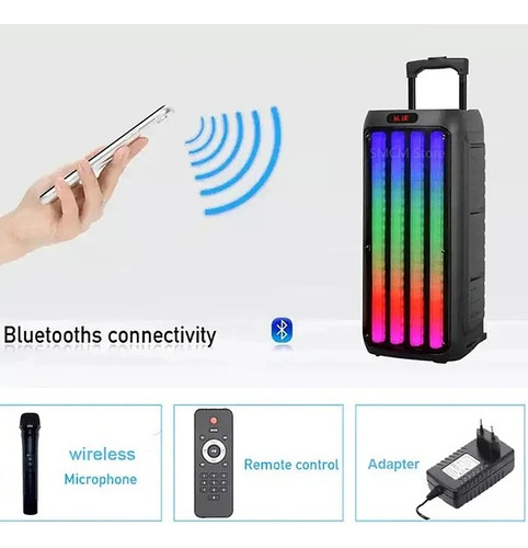 Parlante Bluetooth Radio Fm Luces Micrófono Color Negro