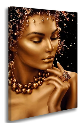 Quadro Tela Canvas Decorativo Mulher Dourado Preto Moderno Cor da armação Borda Infinita