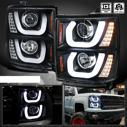 Faros 2014-2015 Silverado 1500 Tubo Led Fondo Negro