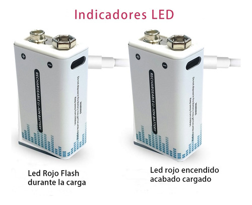 2 Pilas Recargable 9v De Ppp3 Baterias Rectangular Carga Usb