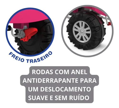 Carrinho Super Banjipe Reclinável com Capota Passeio & Pedal Preto  Quadriciclo Infantil Veículo com Cinto Empurrador