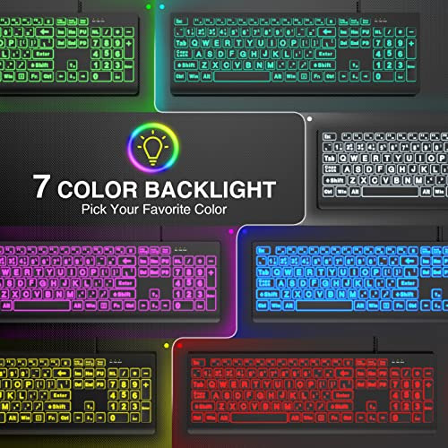 Teclado Retroiluminado De Impresión Grande, Teclado De...