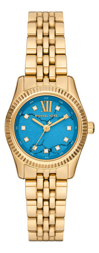 Reloj Mujer Michael Kors Mk4813 Petite Lexington Correa Dorado Bisel Dorado Fondo Azul