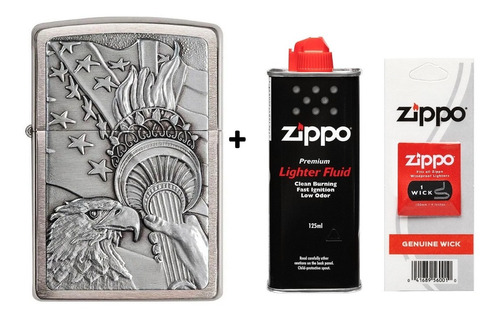 Set Zippo® Encendedor Grabado + Gasolina + Mecha