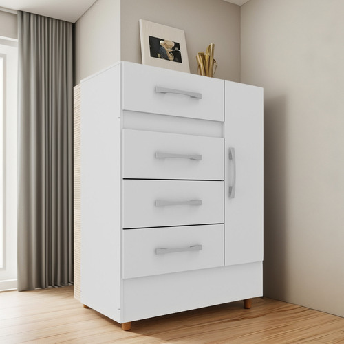 Cômoda Sapateira Grande 4 Gavetas 1 Porta Cor Branca Cor Branco
