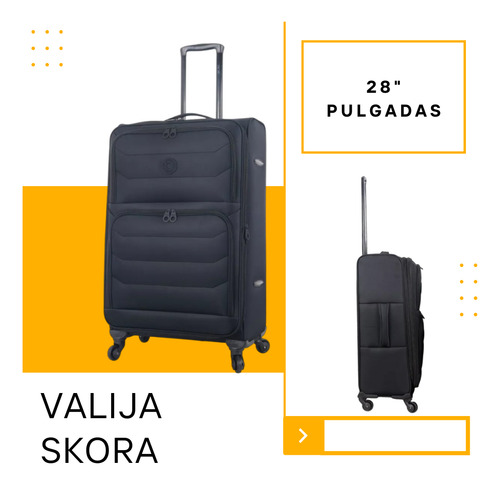 Valija Grande Skora Pink Soft 28 Pulgadas Color Negro Expandible Ruedas Extraibles 360 Simil Nylon Flexible Asa Telescopica Viaje Reforzada