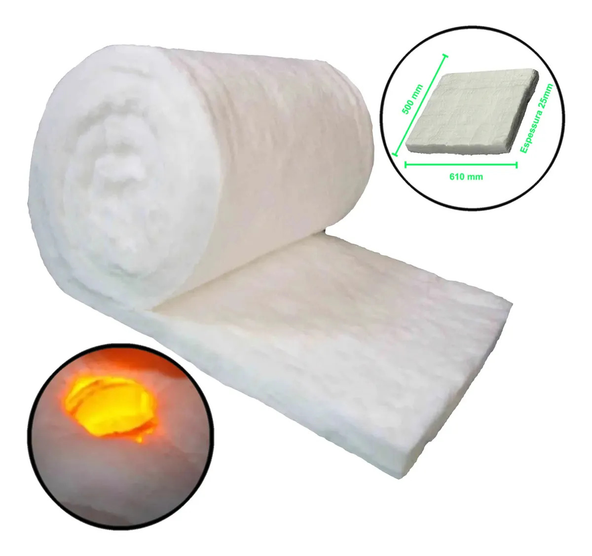 Manta Fibra Cerâmica Isolar Alta Temperatura 500x610x25 Mm