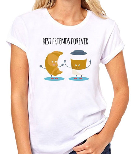 Remera De Mujer Best Friends Cafe Y Medialuna