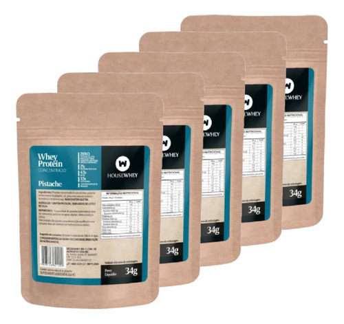 Whey Protein Concentrado Pistache 34g Kit Com 5 Unidades
