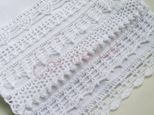 Kit 8 Panos De Prato Barrado Longo Crochê Branco 6 Modelos Branco Liso