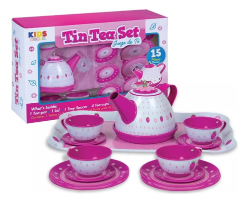 Juego De Té Para Niñas Juguete Rosa Cocina Metálico - 15 Pza