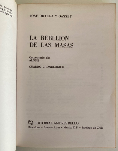 La Rebelión De Las Masas / José Ortega Gasset / Andrés Bello (Usado)