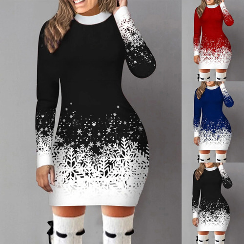 Bn Vestido Navidad De Manga Larga Con Cuello Redondo For