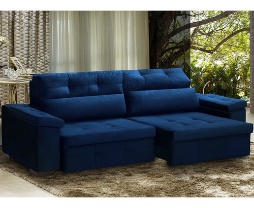 Sofá Retrátil 250 Cm Bonnel D26 Reclinável Modena Suede Azul