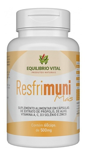 Resfrimuni Suplemento  Vitamínico  A,C,D3 Selênio e zinco - c/60 cáps 500mg - Equilibrio Vital